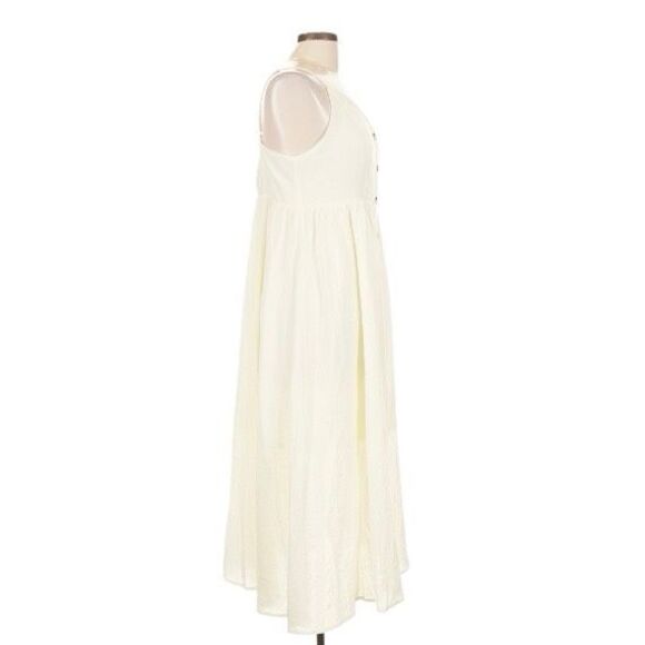 Boho Cotton Blend Midi Dress White Button Front Sun Dress Summer City Chic L - Picture 4 of 7